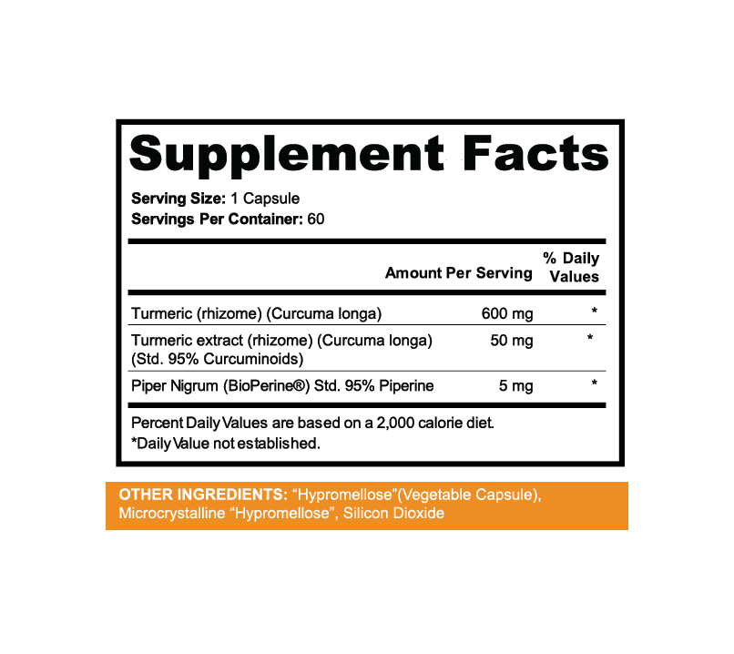 Supplement Facts for Turmeric Curcumin